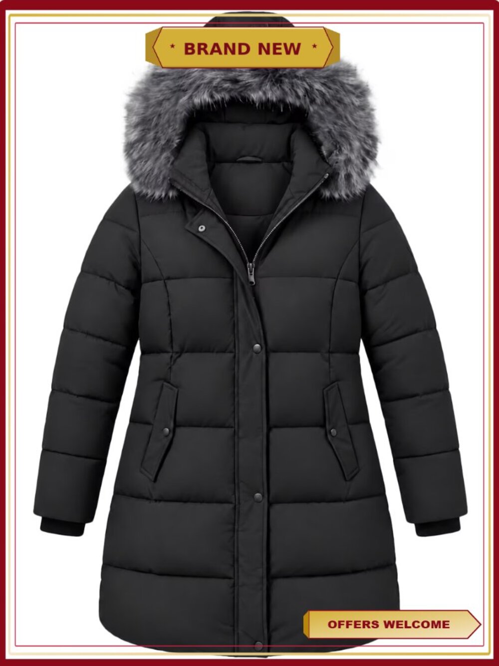 Plus Size Winter Puffer Coat Removable Faux Fur Hood Thicken Snow Jacket